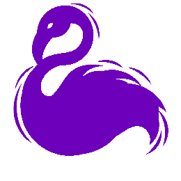 A purple swan is drawn on green background.